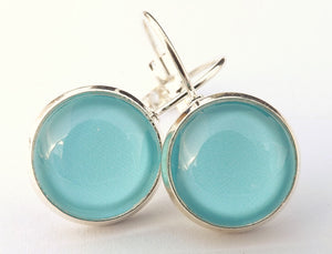 Plain Light Blue - Dome Earrings on Lever Back Hooks