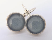 Load image into Gallery viewer, Plain Light Navy Blue Grey - Silver Tone Dome Earrings on Lever Back Hooks
