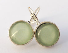 Load image into Gallery viewer, Plain Light Green - Silver Tone Dome Earrings on Lever Back Hooks

