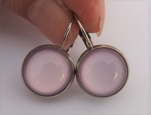 Plain Light Pink - Silver Tone Dome Earrings