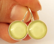 Load image into Gallery viewer, Plain Light Yellow - Silver Tone Dome Earrings on Lever Back Hooks
