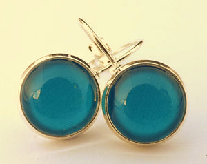 Plain Mid Blue - Dome Earrings on Lever Back Hooks