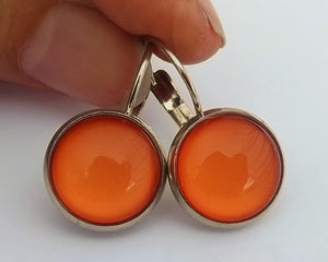 Plain Orange - Dome Earrings on Lever Back Hooks