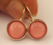Load image into Gallery viewer, Plain Pink - Silver Tone Dome Earrings on Lever Back Hooks
