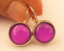 Load image into Gallery viewer, Plain Purple - Silver Tone Dome Earrings on Lever Back Hooks
