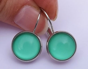 Plain Teal - Dome Earrings on Lever Back Hooks