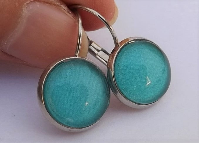 Plain Teal Blue - Dome Earrings