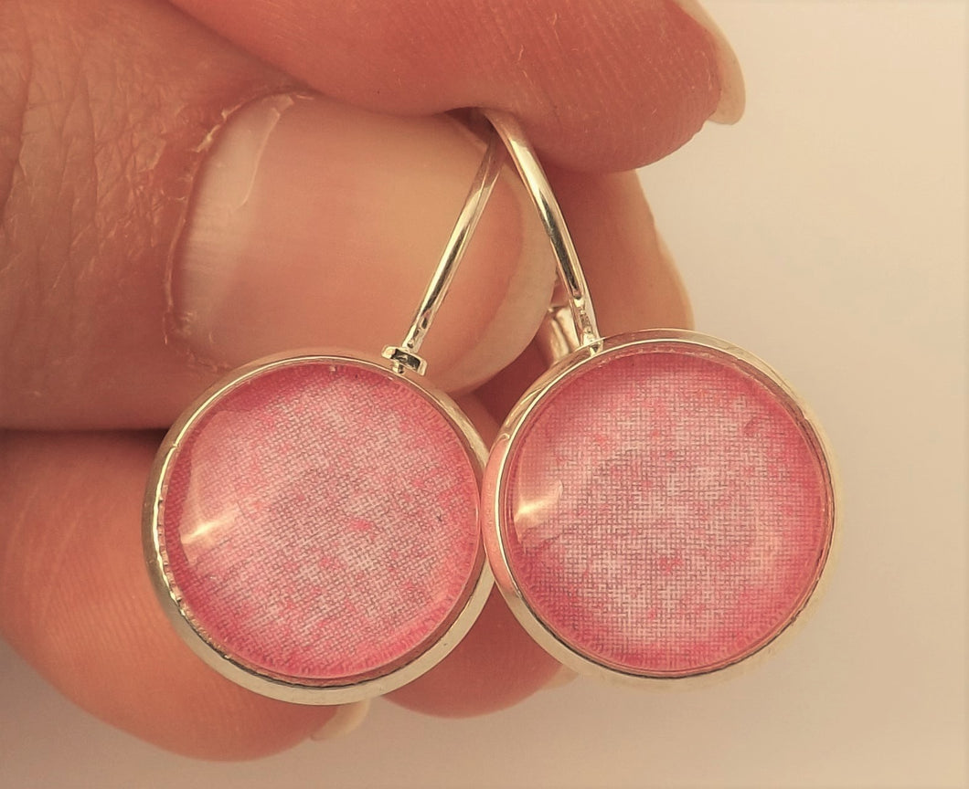 Plain Textured Pink - Dome Earrings on Lever Back Hooks