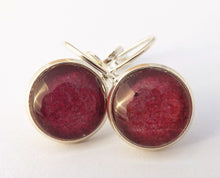 Load image into Gallery viewer, Plain Warm Purple - Silver Tone Dome Earrings on Lever Back Hooks
