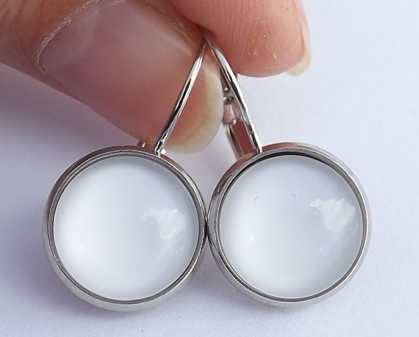 Plain White - Dome Earrings on Lever Back Hooks