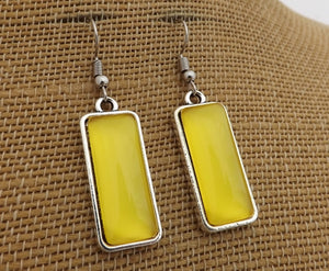 Yellow Rectangle Dome Drop Earrings