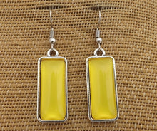 Load image into Gallery viewer, Yellow Rectangle Dome Drop Earrings
