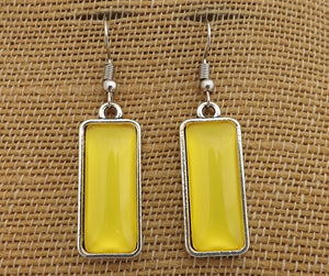 Yellow Rectangle Dome Drop Earrings