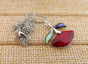 Pohutukawa Flower, Silver Tone Pendant Necklace