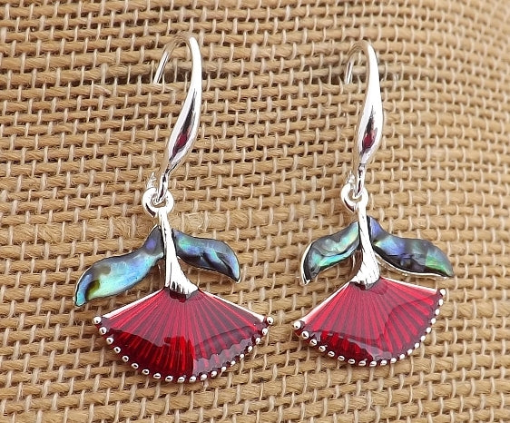 Pohutukawa Flower with Paua, Drop Earrings (free giftbox)