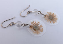 Load image into Gallery viewer, Pressed Daisy Drop Earrings on Sterling Silver Hooks
