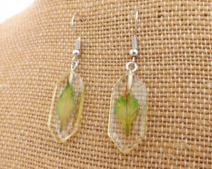 Pressed Leaf in Clear Acrylic Earrings