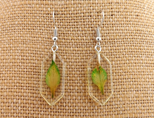 Pressed Leaf in Clear Acrylic Earrings