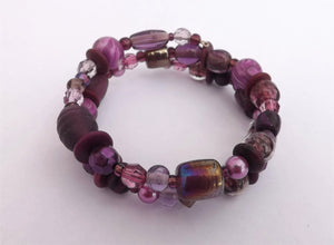 Purple Beads Memory Wire Bracelet