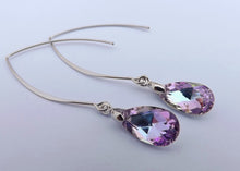 Load image into Gallery viewer, Purple Blue Crystal Teardrop Earrings on Long Kidney Hooks
