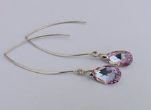Load image into Gallery viewer, Purple Blue Crystal Teardrop Earrings on Long Kidney Hooks
