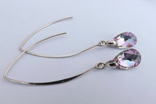Load image into Gallery viewer, Purple Blue Crystal Teardrop Earrings on Long Kidney Hooks
