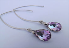 Load image into Gallery viewer, Purple Blue Crystal Teardrop Earrings on Long Kidney Hooks
