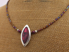 Load image into Gallery viewer, Purple Dyed Paua &amp; Silver Toned Kayak Pendant,  Brown Bead Necklace
