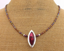 Load image into Gallery viewer, Purple Dyed Paua &amp; Silver Toned Kayak Pendant,  Brown Bead Necklace
