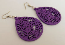 Load image into Gallery viewer, Floral Wood Drop Earrings (multiple colour options)
