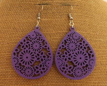 Load image into Gallery viewer, Floral Wood Drop Earrings (multiple colour options)
