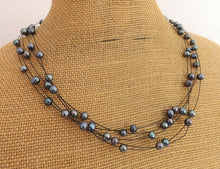 Load image into Gallery viewer, Purple Freshwater Pearl &amp; Black Cord Necklace with Magnetic Clasp
