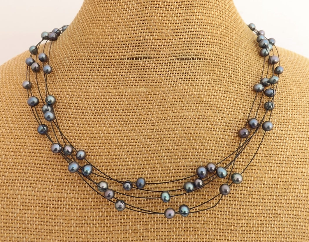 Purple Freshwater Pearl & Black Cord Necklace with Magnetic Clasp