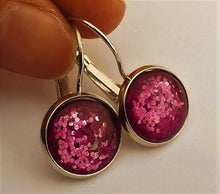 Load image into Gallery viewer, Purple Glitter Dome Earrings on Lever Back Hooks
