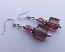 Load image into Gallery viewer, Purple Handmade Square Glass Bead Earrings
