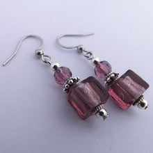 Load image into Gallery viewer, Purple Handmade Square Glass Bead Earrings
