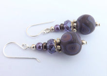 Load image into Gallery viewer, Purple Kathryn Design Handmade Bead Earrings on Sterling Silver Hooks
