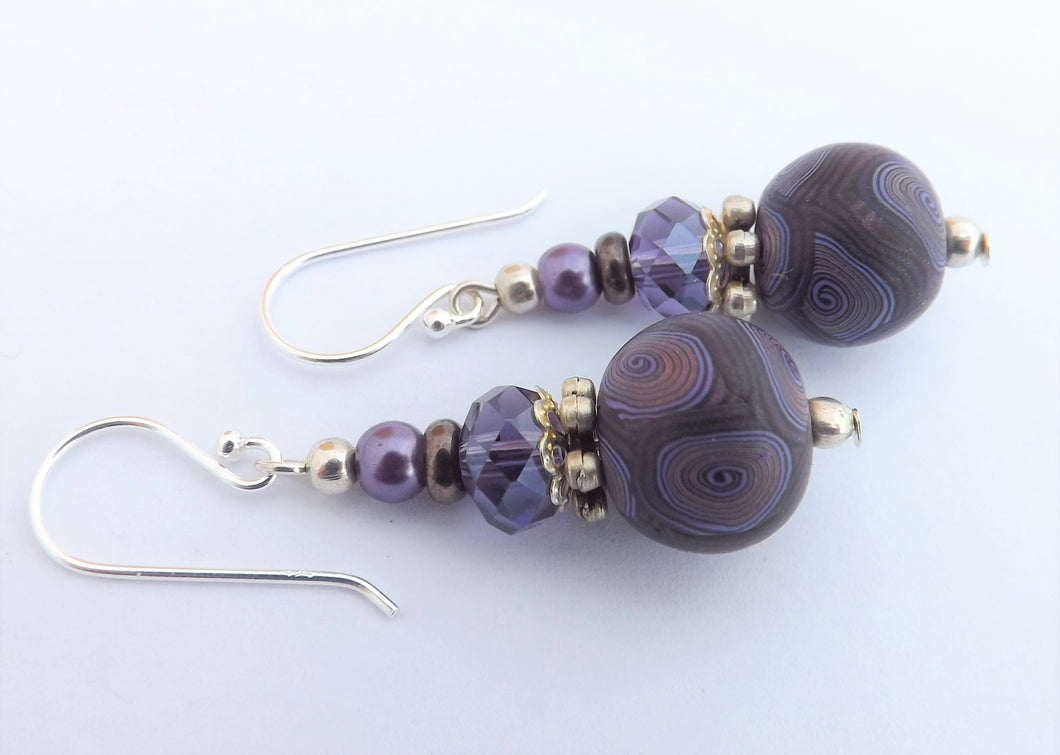 Purple Kathryn Design Handmade Bead Earrings on Sterling Silver Hooks