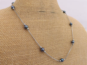 Purple Pearl Beads on Sterling Silver Chain Necklace