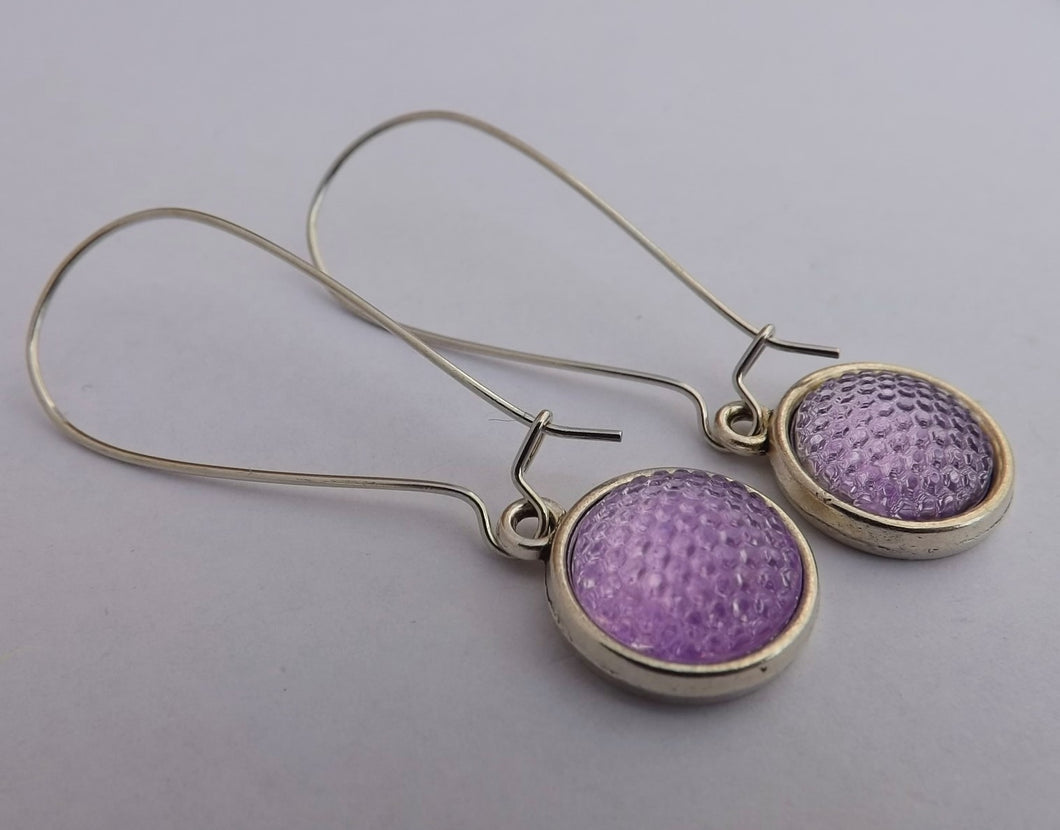 Light Purple Handmade Dome Earrings on Long Kidney Hooks