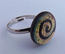 Load image into Gallery viewer, Pink &amp; Black Dichroic Spiral Ring (adjustable)
