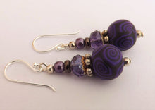 Load image into Gallery viewer, Purple &amp; Black Kathryn Design Bead Earrings on Sterling Silver Hooks
