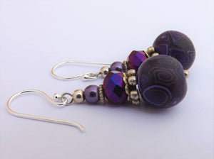 Purple & Black Kathryn Design Bead Earrings on Sterling Silver Hooks