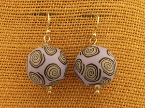 Purple, Black & White Korus Chunky Kathryn Design Bead Earrings on Sterling Silver Hooks