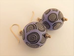Purple, Black & White Korus Chunky Kathryn Design Bead Earrings on Sterling Silver Hooks