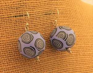 Purple, Black & White Korus Chunky Kathryn Design Bead Earrings on Sterling Silver Hooks