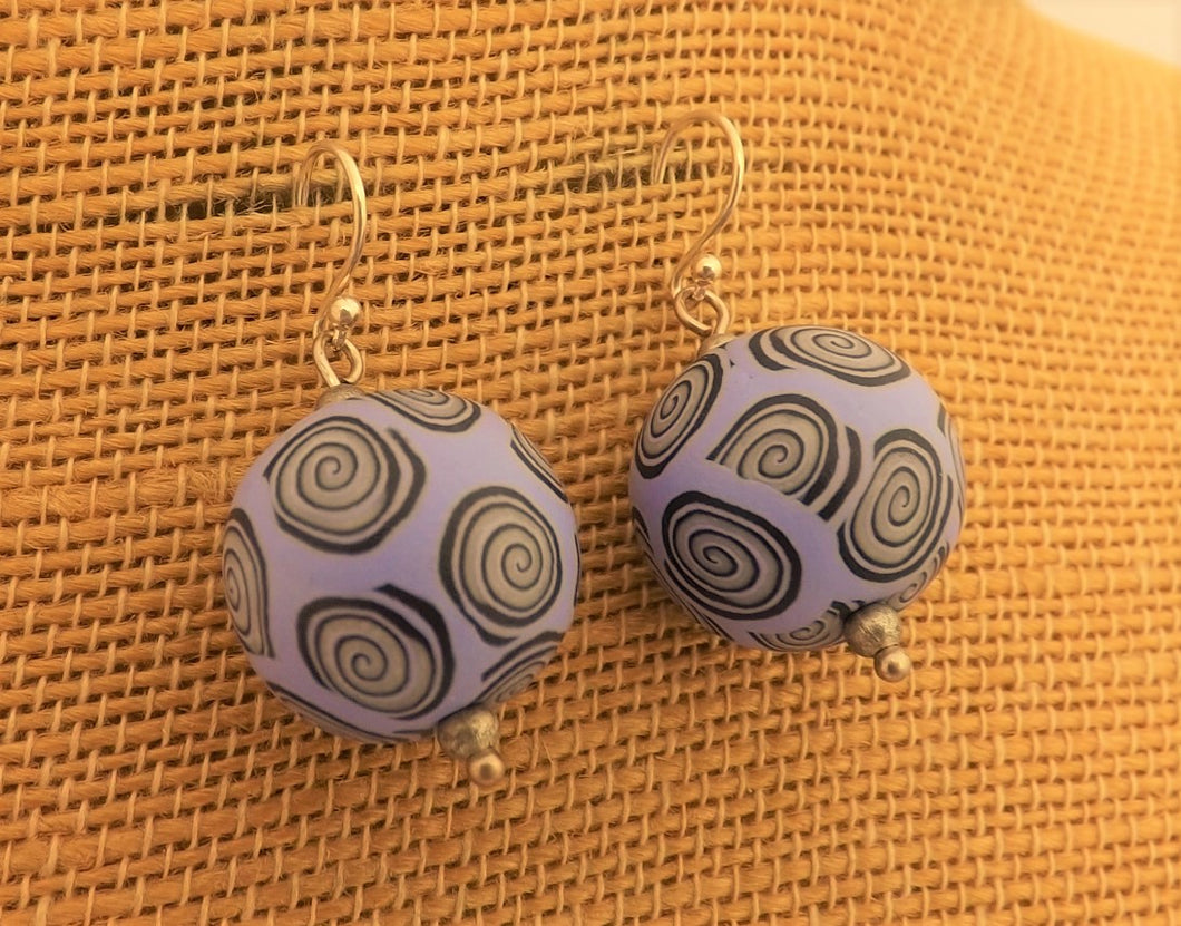 Purple, Black & White Korus Chunky Kathryn Design Bead Earrings on Sterling Silver Hooks