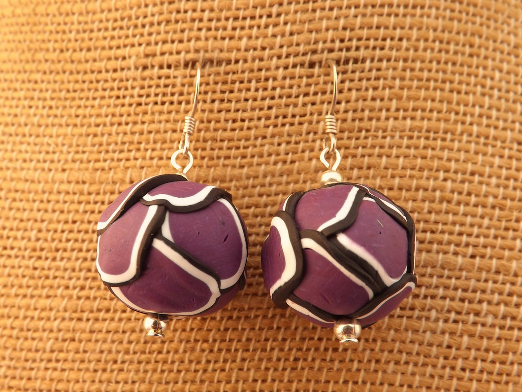 Purple Layered Kathryn Design Bead Earrings on Sterling silver Hooks