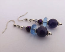 Load image into Gallery viewer, Purple &amp; Blue Handmade Glass Bead Earrings
