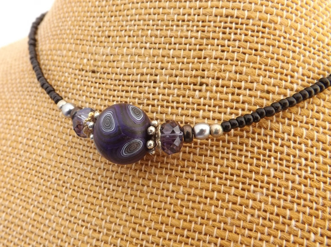 Purple & Blue Handmade Kathryn Design bead necklace